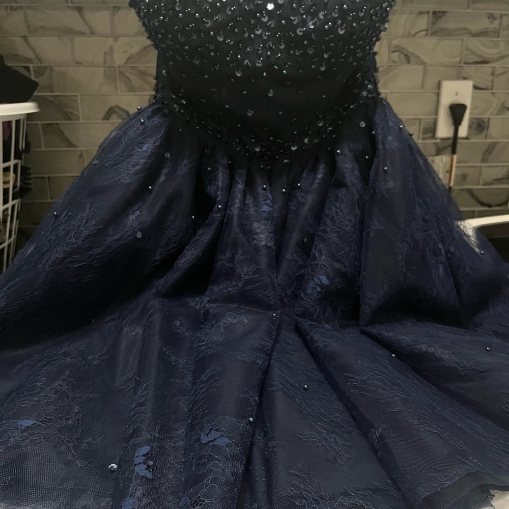 Navy strapless dress